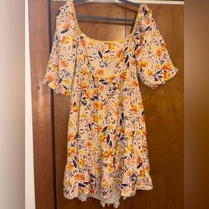 In Bloom Vibrant Floral Dress with Yellow Trim